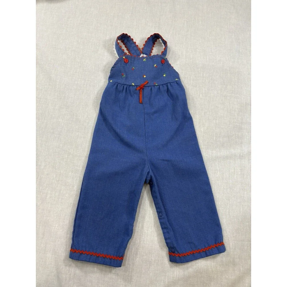 Vintage Carters Baby Girl Floral Embroidered Overalls Size 18 Months
